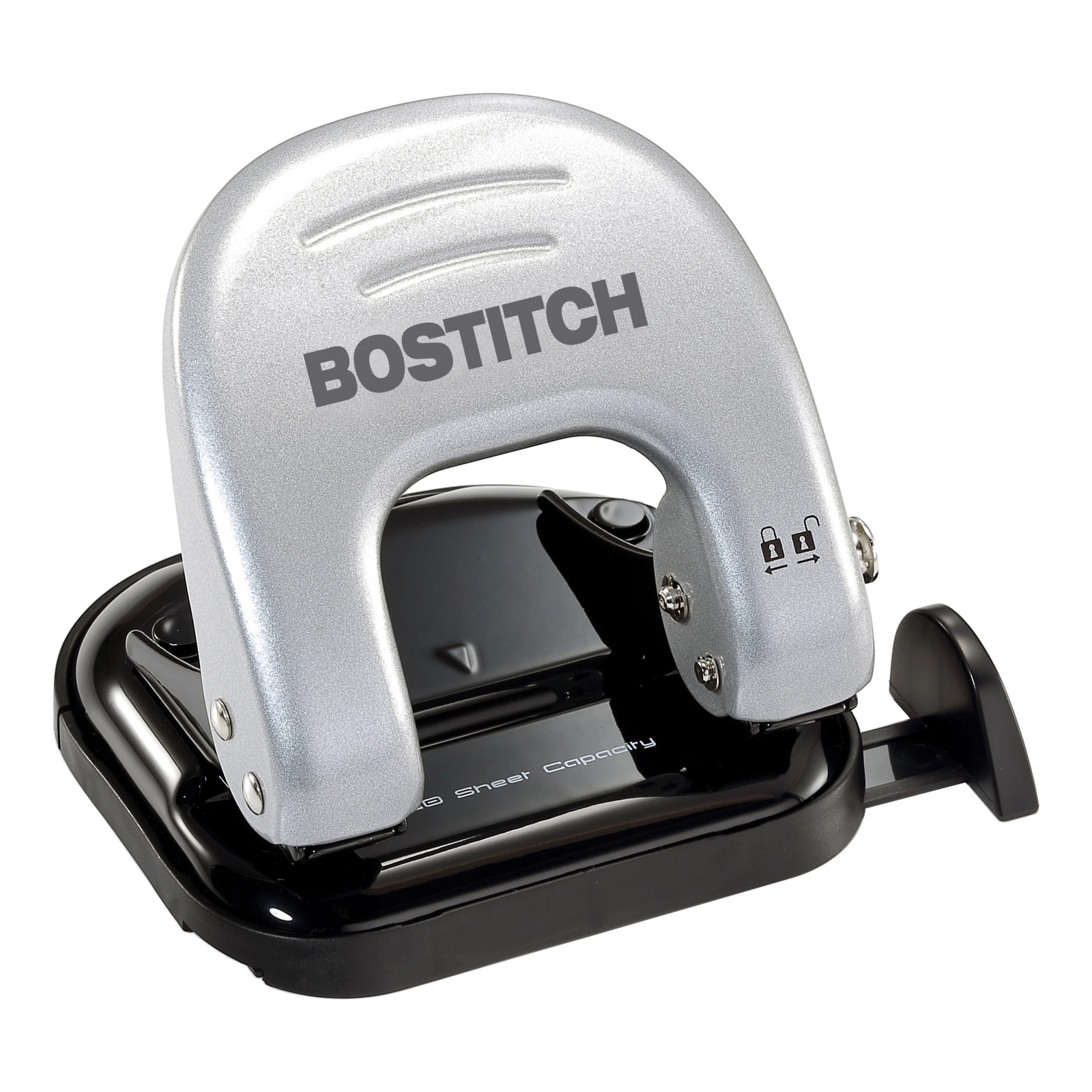 Bostitch EZ Squeeze Two-Hole Punch, 20 Sheet Capacity, Black/Gray