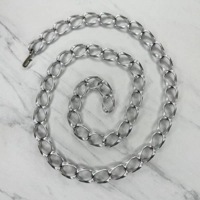 Chunky Textured Silver Tone Metal Chain Link Belt Size XS Small S - image 1 of 4