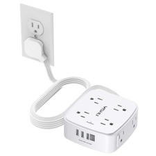 10 Ft Surge Protector Power Strip - YISHU 8 Widely 10 Ft Flat Cord , White