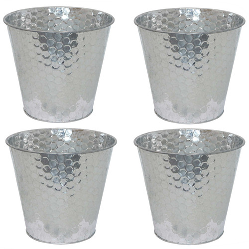 Galvanized Steel Planters with Hexagon Pattern - Gray - Set of 4 by Sunnydaze