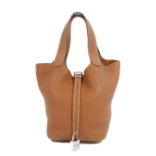 HERMES PHW Picotin PM Handbag Clemence Leather Gold Brown