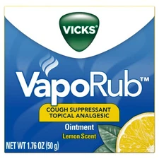 Vicks VapoRub Cough Suppressant Topical Analgesic Ointment Lemon Scent 1.76Fl Oz
