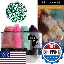 BELLANOMI 4 Piece African Exfoliating Net Sponge Long African Bath Sponge, Authe