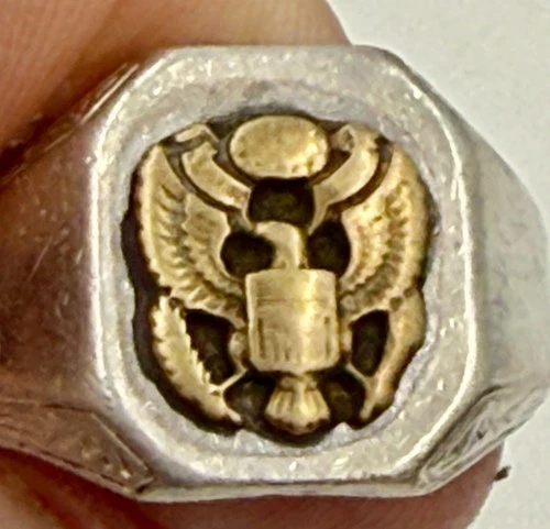 Estate Jewelry - Vintage US Army Mexican Biker ring - Size 8 H-H Sterling & Gold