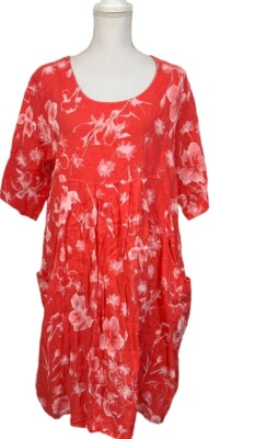 WoolOvers Linen Tunic Pocket Dress Coral Lily Lagenlook US 10 UK 14 | eBay