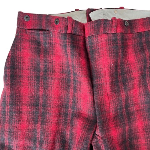Vtg 1930s Woolrich Oxblood Mackinaw Plaid Hunting Pants Breeches Size 38 Waist - Picture 9 of 17