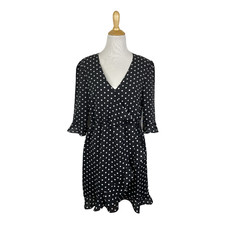 Q+A Los Angeles Women's Black Polka Dot Mini Wrap Dress XL