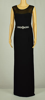 Betsy & Adam Damen Schwarz Verziert Gürtel Mesh-Panel Maxi Kleid 8