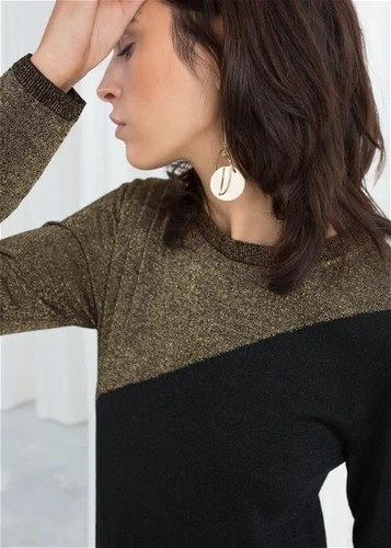 & OTRAS HISTORIAS Suéter Mezcla de Lana Oro Brillo Talla S Pequeño *VCG* £159 - Imagen 2 de 7