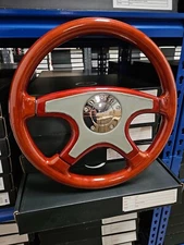 RAPTOR 15" GRAY FRONT LEATHER WOOD STEERING WHEEL