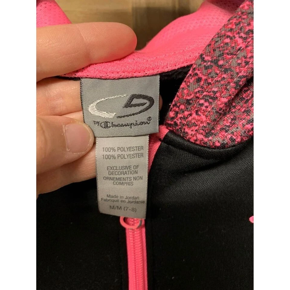 Champion C9 Girls Zip Up Hoodie Black/ Pink Size Medium (7/8) Y2K Raglan Retro - Image 4 of 4