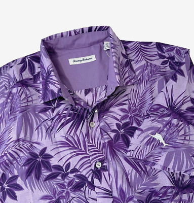 TOMMY BAHAMA Men's S/S Tropical-Print Pima Cotton Shirt Deep Grape SZ.M NWT$138