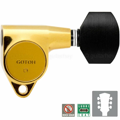 NEW Gotoh SG301-EN07 L3+R3 Tuning Keys w/ Small EBONY Buttons Set 3x3 - GOLD