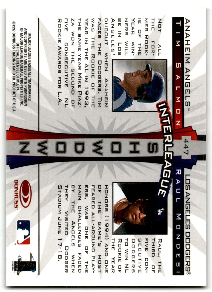 1997 Donruss Interleague Showdown Raul Mondesi/Tim Salmon Los Angeles - Image 2 of 2