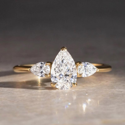 1.70TCW Pear Lab Grown Diamond Three Stone Ring For Engagement Gift 14k Gold