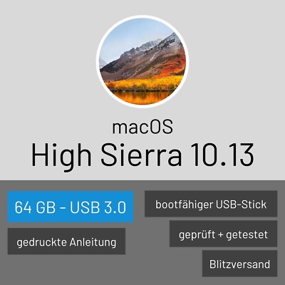 macOS 10.13 High Sierra Mac OS Bootstick 64GB USB 3.0 Installer Reparatur