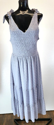 She + Sky NWT Light Blue Swiss Dots Sun Dress Shoulder Ties Size L Boho