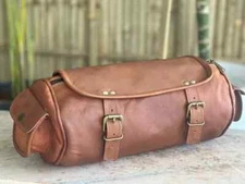 Leather Tool Bag Motorcycle BROWN Front Fork Storage Bag Flap over Saddle Bag