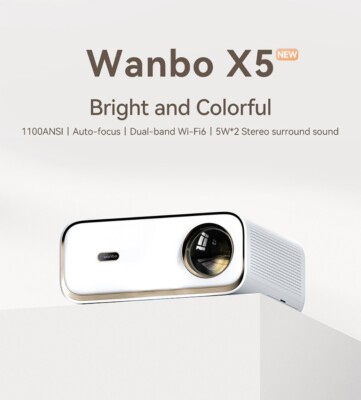 Wanbo X5 LCD-Projektor 1080P,1100 ANSI-Lumen,automatische Keystone-Korrektur Neu