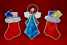 Vtg Stained Glass Angel  Christmas Stockings Ornaments Sun Catchers Set of 3
