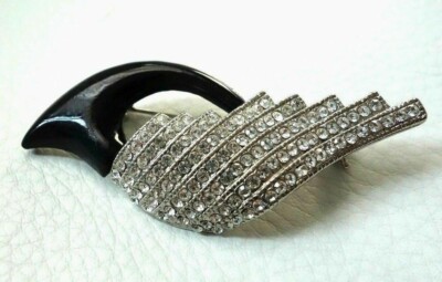 Sehr schöne Strass Brosche FEDER NEU Sehr schön     6,7cm