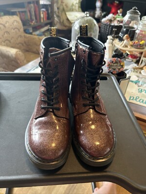 Brown Glitter Rose Brown Dr Martens 1460 GLITTER TODDLER ANKLE