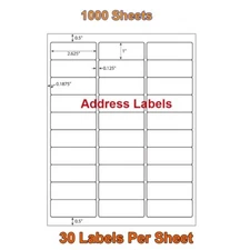 1 x 2 5/8 30000 Mailing Address Shipping Labels Self Adhesive 2.625x1 30 UP