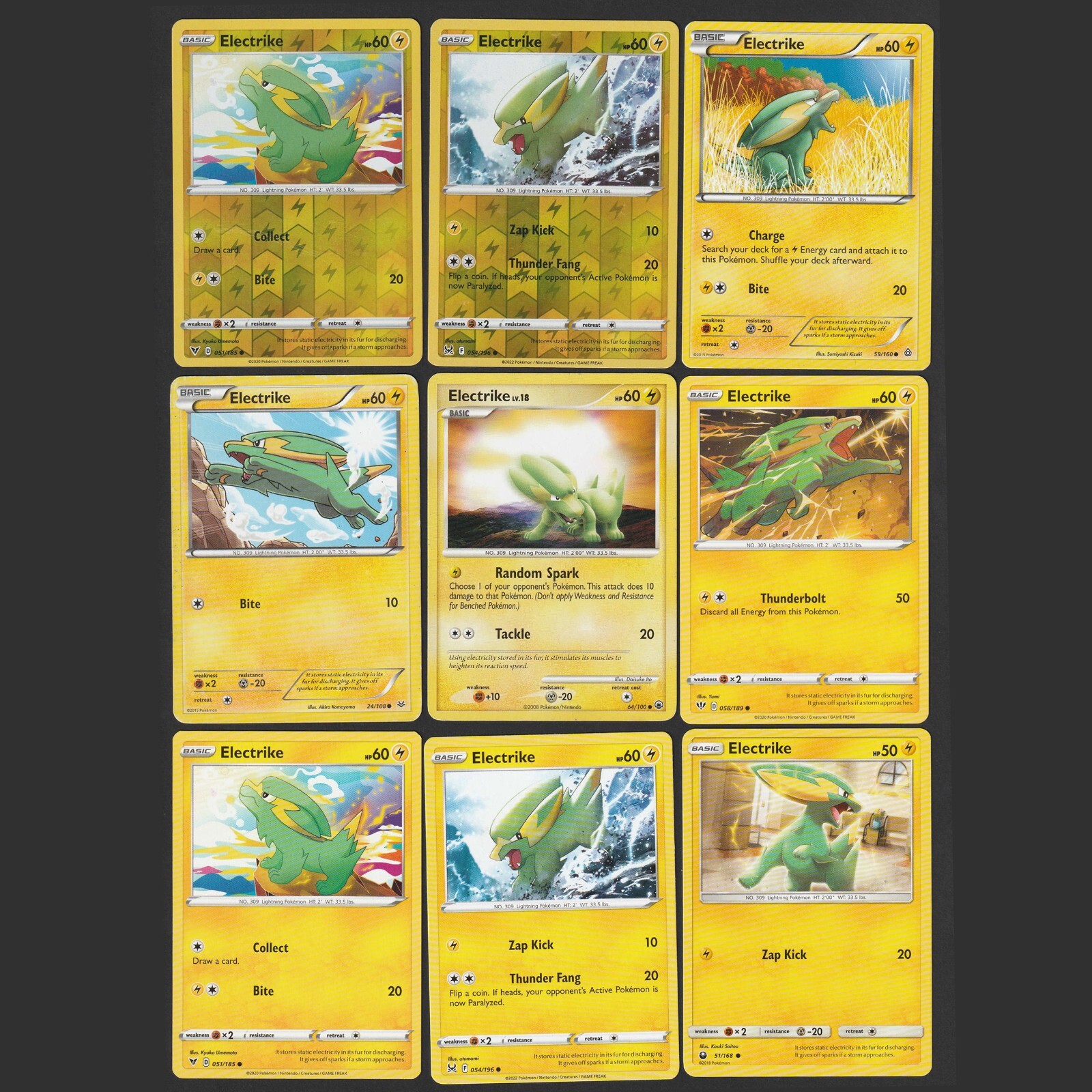 Electrike Pokemon Card Collection Set of 9 English Cards Reverse Holo Rare