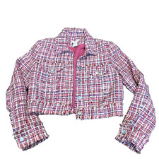 House of Harlow 1960 Plaid Pink & White Women's Tweed Blazer Jacket Size S