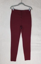 Forever 21 Women Leggings Large Burgundy Cotton Blend Pull On Stretch Slim Pants