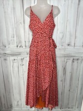 Anthropologie X Hutch Orange Polka Dot Sleeveless Maxi Tie Wasit Wrap Dress S