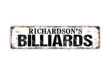Personalized Billiards Sign, Custom Metal Sign, Rustic Street Sign or Door Name