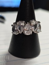 925 Sterling Silver 5 Stone CZ Band Ring Oval Pear Wedding Anniversary Sz 6.75