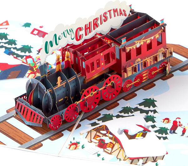 3D-Weihnachtszug-GrußKarten Mit UmschläGen, Zug-Weihnachtskarten, Festliche 3D-P-image