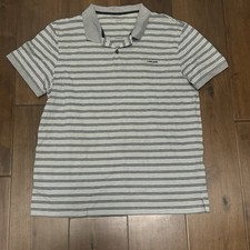 Calvin Klein Mens Large Gray White Striped Cotton Polo Golf Short Sleeve Shirt