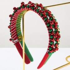 Women's Red Green Acrylic Beaded Christmas Bell Headbands Christmas Headband