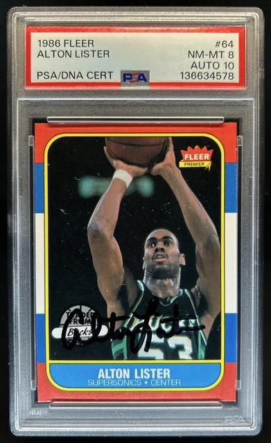 1986-87 Fleer Alton Lister Auto Autograph Rookie RC #64 SuperSonics PSA 8 10