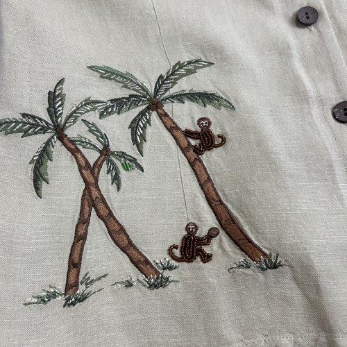 Womens Linen Blend Set Beaded Monkey Embroidery Top and Capri Pants Set Tan 10 - Bild 2 von 14