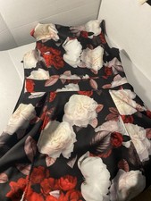 Nine West Women’s Black/Red Floral Dress Sz 10 Party Cocktail Dress
