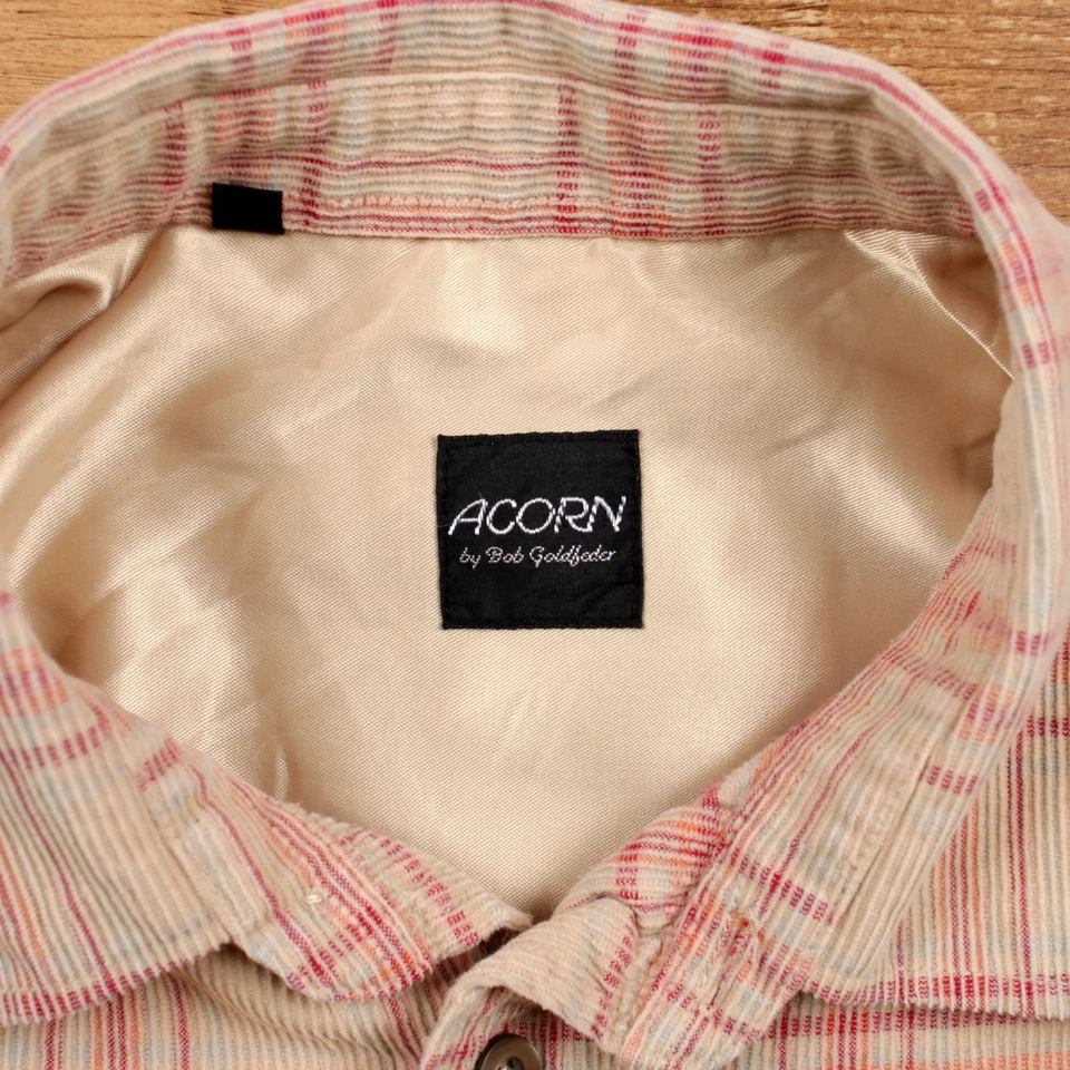 Vintage Acorn Check Shirt Button L 90s Corduroy Mens Long Sleeve Beige Check - Image 3 of 4