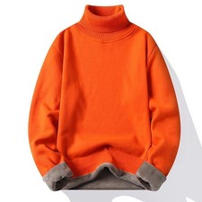 Men's Turtleneck Sweater Winter Warm Thickened Knitted Solid Casual Pullover Top
