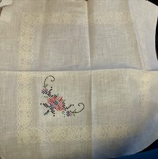 VTG Floral Napkins Cross Stitch Stamped Panel 14"Squares Set of 6