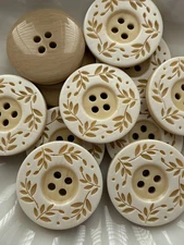 10PC Beige Vine and Leave Large Resin Sewing Button Flat Back 4 Holes 28mm