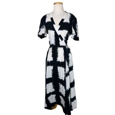 Esoteric World Tie Dye Maxi Dress Black White Rayon Boho Faux Wrap OS One Size