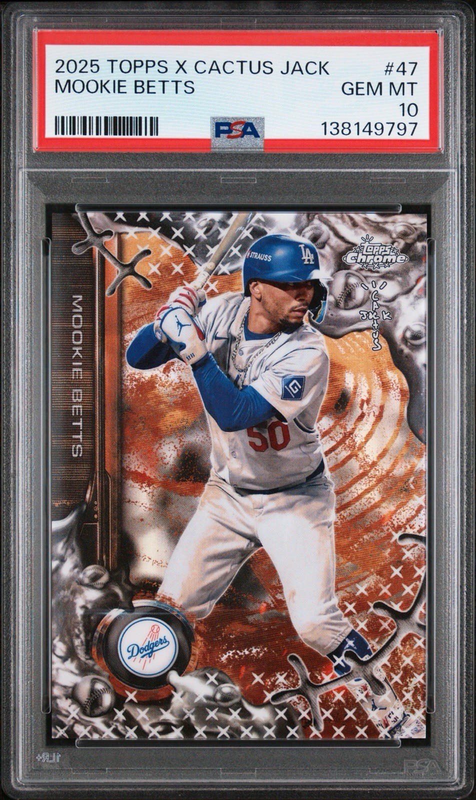 Topps 2025 Topps X Cactus Jack Mookie Betts #47 Dodgers PSA 10