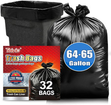 Bolsas de basura negras grandes 64-65 galones 32 unidades 60+ galones bolsas de basura