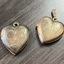 Vtg Sterling & G.F. Heart Lockets - Etched Sterling Heart Lockets