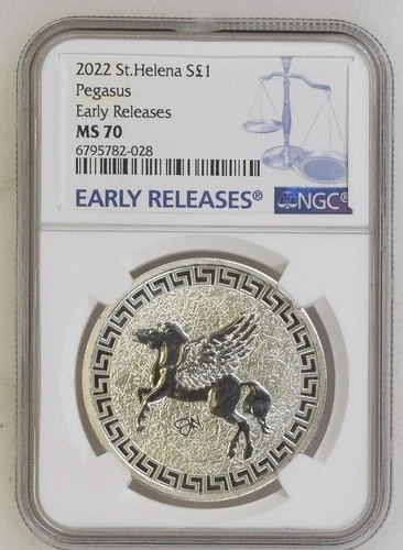 2022 St Helena £1, Pegasus, Early Releases, MS70, NGC, East India Company Mint