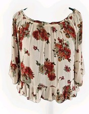 Off The Shoulder Womens M Shirt Cottagecore Floral Boutique Ruffle Blouse Flows