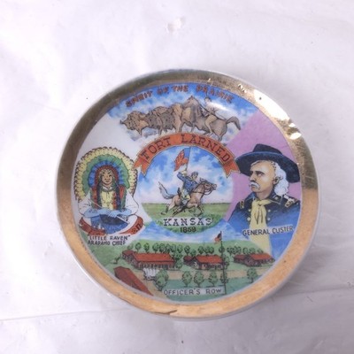 Vtg Small Fort Larned Kansas Souvenir Plate Spirit Of The Prairie General Custer
